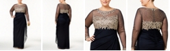 XSCAPE Plus Size Embroidered Illusion Gown